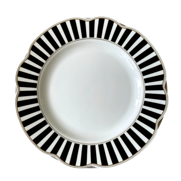 Grace Teaware Fine Porcelain Dinner Plates 11in Black & White Striped Set of 4 - Picture 11 of 12